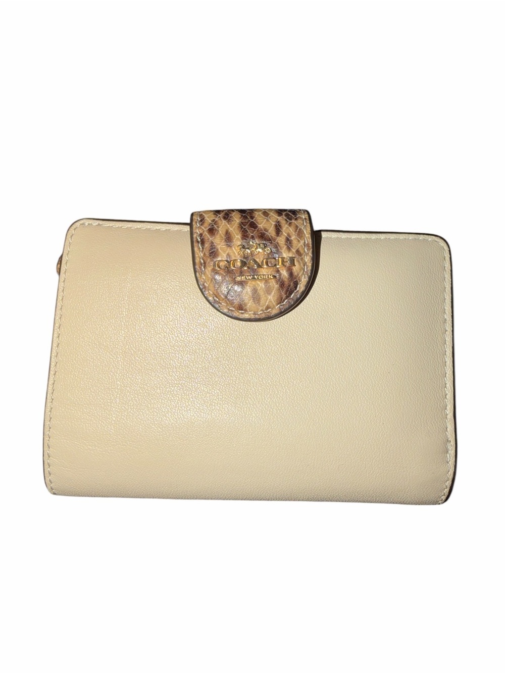 Coach Cream Leather Wallet with Snake-Print Tab